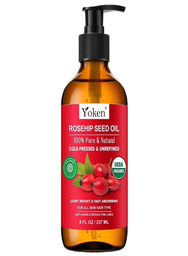 Yoken Rosehip Seed Oil Organic, USDA Certified 100% Pure Rosehip Oils for Face, Hair & Body, 8 fl oz Cold Pressed Rose Hip oil for Skin Moisturizing, Scar Fading, Gua Sha, Massage, Carrier Oil DIY - Image 1